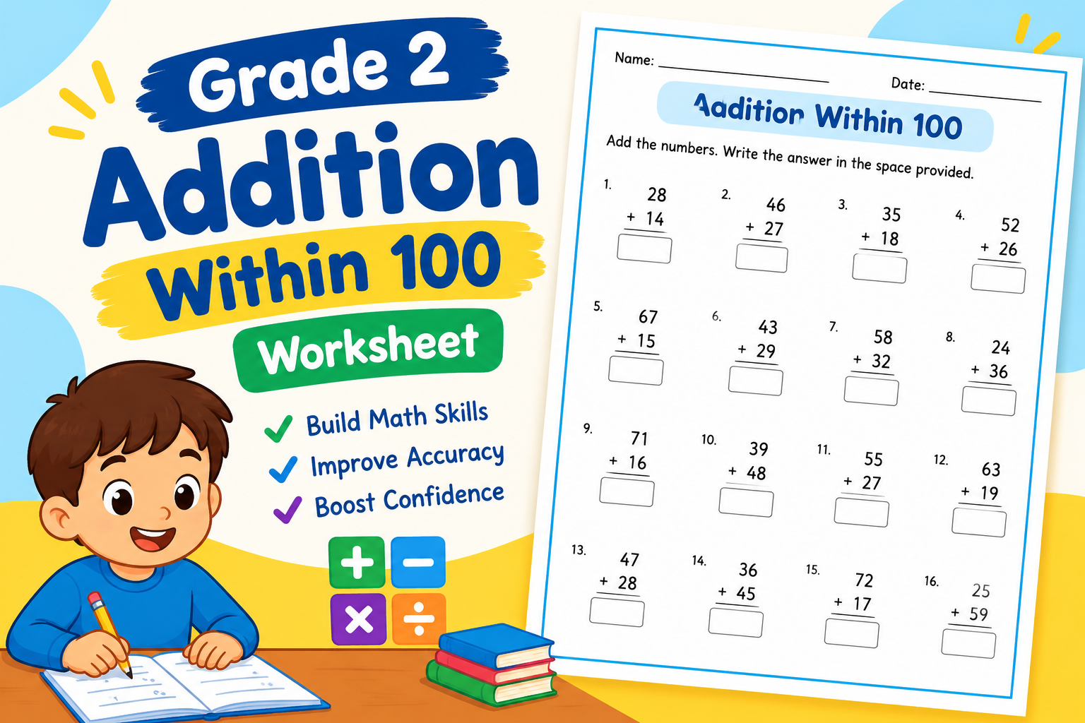 Grade 2 Addition Worksheet Within 100