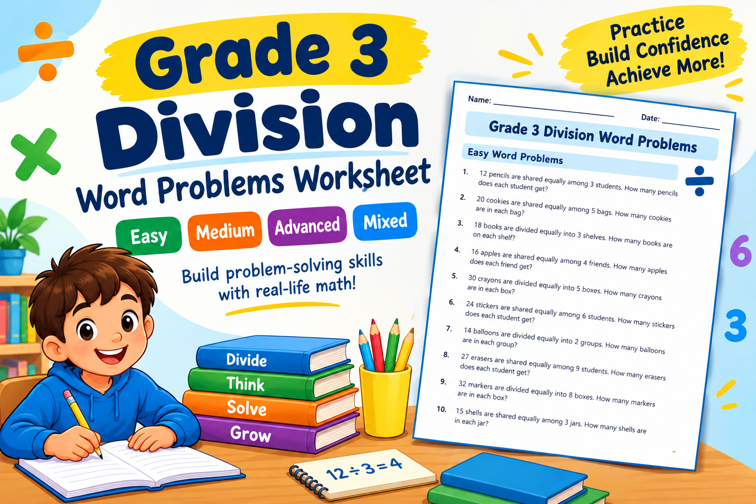 Grade 3 Division Word Problems Worksheet